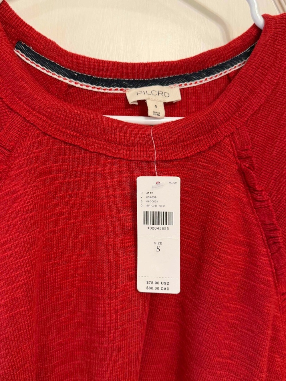 Pilcro Ruffled Raglan Thermal Red Wine Top - Picture 5 of 5